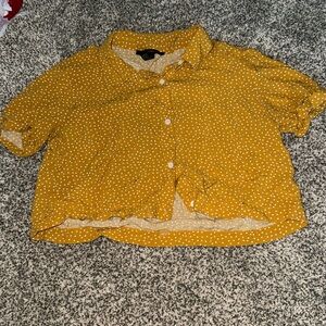 Yellow Cropped Spotted Button Down